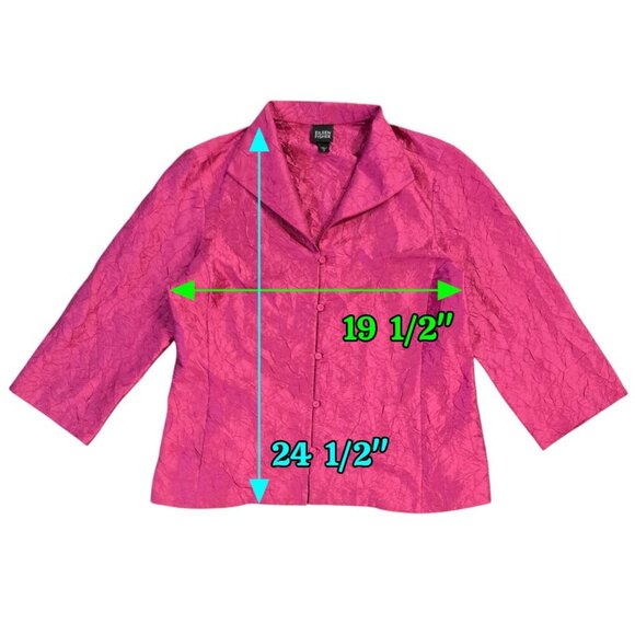 Eileen Fisher 100% Silk Dark Pink Fuschia Crinkle Texture Button-Up Jacket - Picture 3 of 8